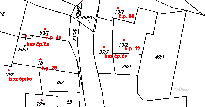 Čekanice 12, Blatná na parcele st. 33/2 v KÚ Čekanice, Katastrální mapa