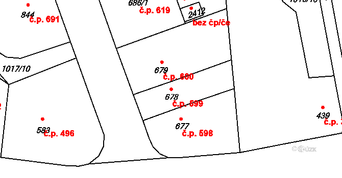 Blatná 599 na parcele st. 678 v KÚ Blatná, Katastrální mapa