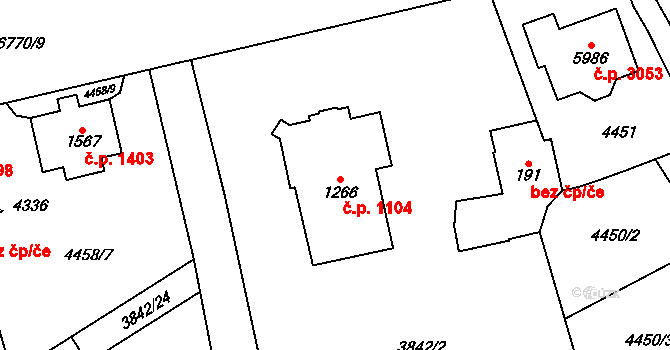 Žatec 1104 na parcele st. 1266 v KÚ Žatec, Katastrální mapa