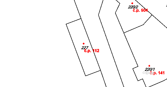 Vranovice 112 na parcele st. 227 v KÚ Vranovice nad Svratkou, Katastrální mapa