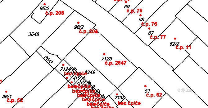 Kroměříž 2647 na parcele st. 7123 v KÚ Kroměříž, Katastrální mapa