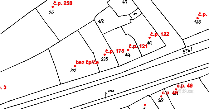 Hrubčice 175 na parcele st. 235 v KÚ Hrubčice, Katastrální mapa