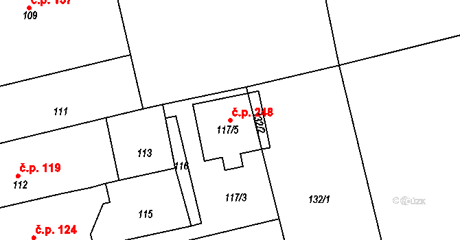 Hudcov 248, Teplice na parcele st. 117/5 v KÚ Hudcov, Katastrální mapa