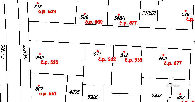 Hrušovany nad Jevišovkou 542 na parcele st. 511 v KÚ Hrušovany nad Jevišovkou, Katastrální mapa