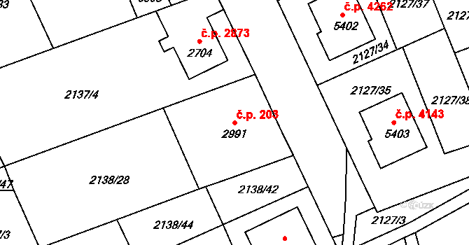 Jablonec nad Nisou 203 na parcele st. 2991 v KÚ Jablonec nad Nisou, Katastrální mapa