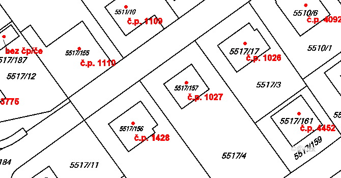 Jihlava 1027 na parcele st. 5517/157 v KÚ Jihlava, Katastrální mapa