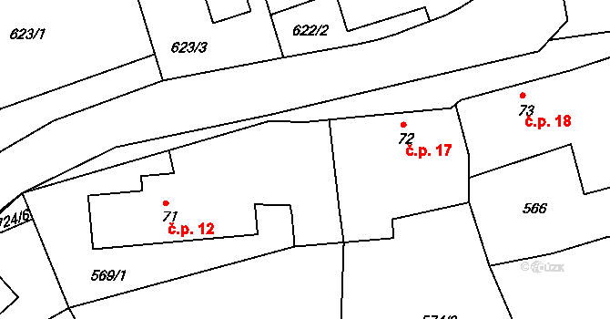 Zásadka 12, Boseň na parcele st. 71 v KÚ Boseň, Katastrální mapa
