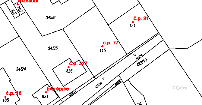 Řež 77, Husinec na parcele st. 115 v KÚ Husinec u Řeže, Katastrální mapa