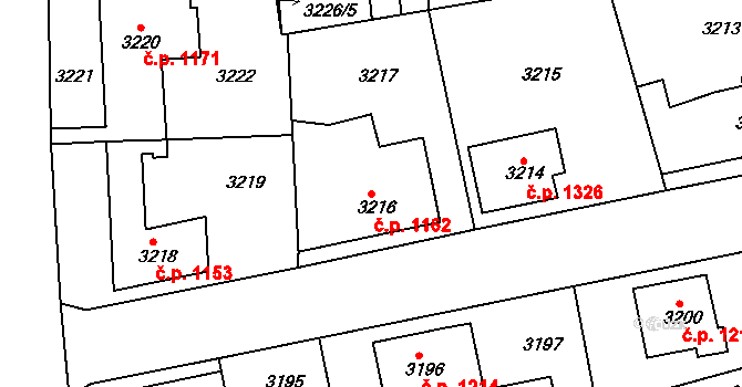 Roztoky 1162 na parcele st. 3216 v KÚ Žalov, Katastrální mapa