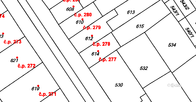 Zarazice 277, Veselí nad Moravou na parcele st. 614 v KÚ Zarazice, Katastrální mapa