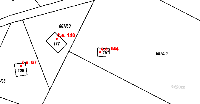 Teletín 144, Krňany na parcele st. 151 v KÚ Teletín, Katastrální mapa