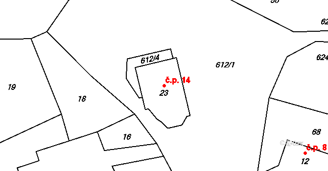 Kačerov 14, Loket na parcele st. 23 v KÚ Kačerov, Katastrální mapa
