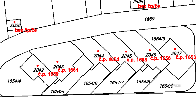 Brandýs nad Labem 1654, Brandýs nad Labem-Stará Boleslav na parcele st. 2044 v KÚ Brandýs nad Labem, Katastrální mapa
