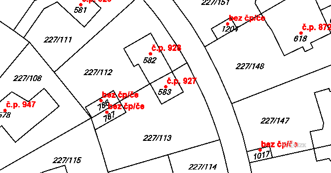 Švermov 927, Kladno na parcele st. 583 v KÚ Hnidousy, Katastrální mapa