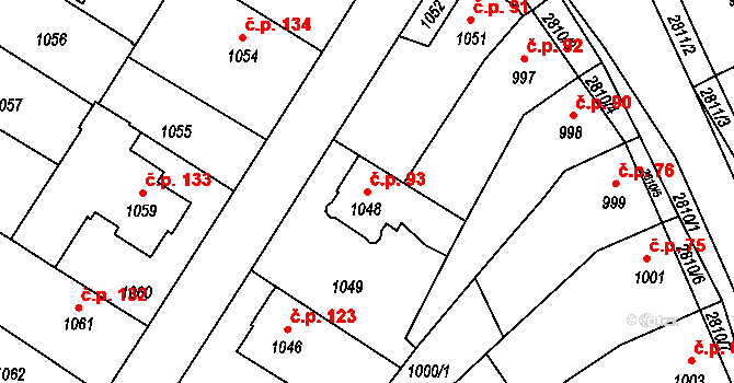 Dačice V 93, Dačice na parcele st. 1048 v KÚ Dačice, Katastrální mapa