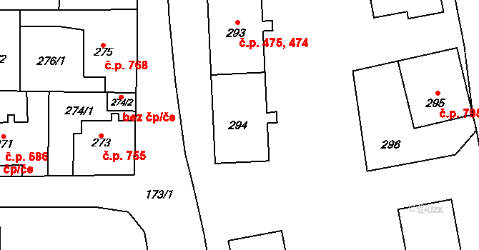 Kynšperk nad Ohří 474,475 na parcele st. 294 v KÚ Kynšperk nad Ohří, Katastrální mapa