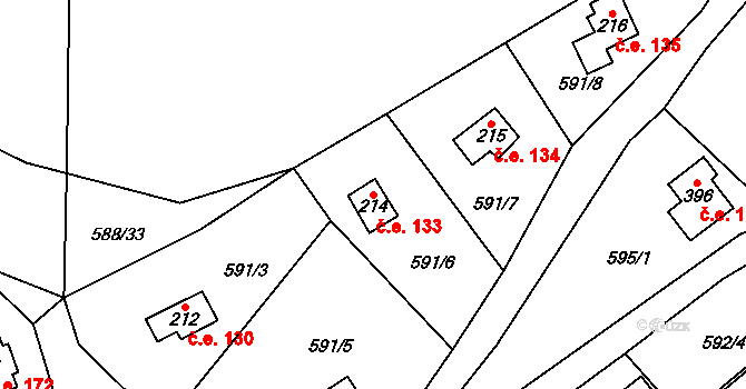 Stradonice 133, Nižbor na parcele st. 214 v KÚ Stradonice u Nižboru, Katastrální mapa