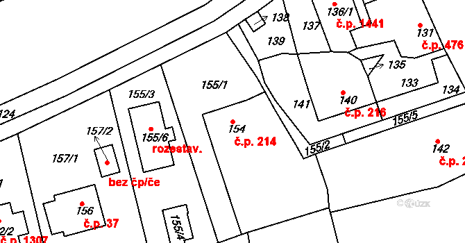 Hořovice 214 na parcele st. 154 v KÚ Hořovice, Katastrální mapa