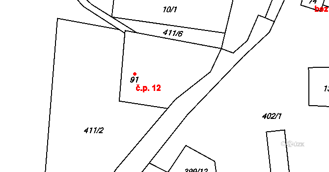 Horní Nezly 12, Liběšice na parcele st. 91 v KÚ Horní Nezly, Katastrální mapa
