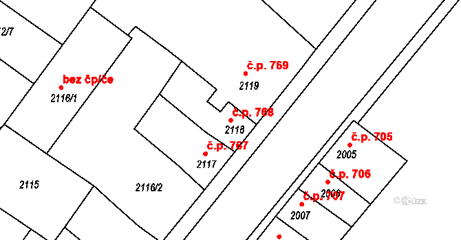 Roudnice nad Labem 768 na parcele st. 2118 v KÚ Roudnice nad Labem, Katastrální mapa