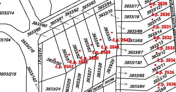 Roudnice nad Labem 2549 na parcele st. 3933/53 v KÚ Roudnice nad Labem, Katastrální mapa