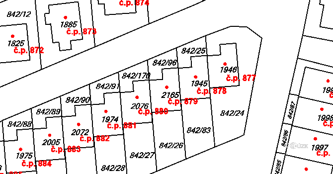 Prachatice II 879, Prachatice na parcele st. 2165 v KÚ Prachatice, Katastrální mapa