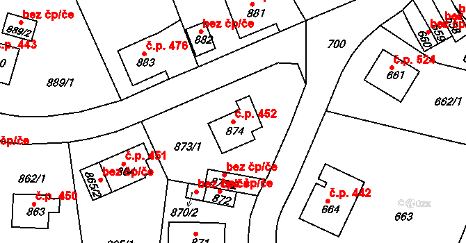 Střekov 452, Ústí nad Labem na parcele st. 874 v KÚ Střekov, Katastrální mapa