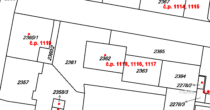 Střekov 1116,1117,1118, Ústí nad Labem na parcele st. 2362 v KÚ Střekov, Katastrální mapa