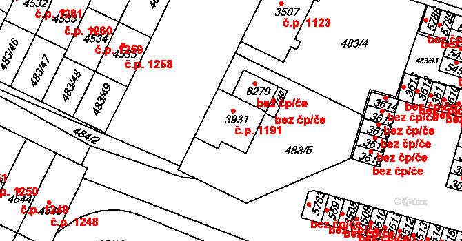 Horka-Domky 1191, Třebíč na parcele st. 3931 v KÚ Třebíč, Katastrální mapa