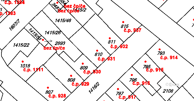 Předměstí 931, Svitavy na parcele st. 810 v KÚ Svitavy-předměstí, Katastrální mapa