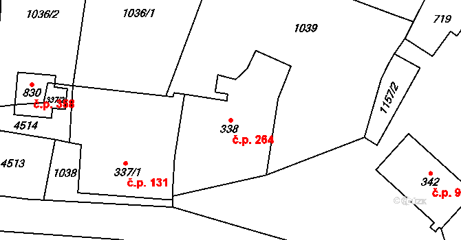 Heřmanovice 264 na parcele st. 338 v KÚ Heřmanovice, Katastrální mapa