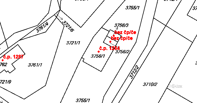 Místek 1284, Frýdek-Místek na parcele st. 3756/1 v KÚ Místek, Katastrální mapa