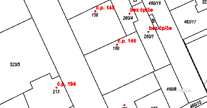 Lom 146, Kly na parcele st. 160 v KÚ Kly, Katastrální mapa