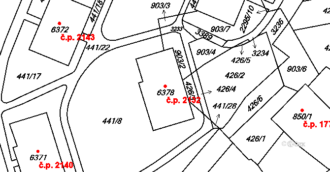 Cheb 2132 na parcele st. 6378 v KÚ Cheb, Katastrální mapa