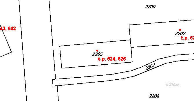 Chodov 624,625 na parcele st. 2205 v KÚ Dolní Chodov, Katastrální mapa
