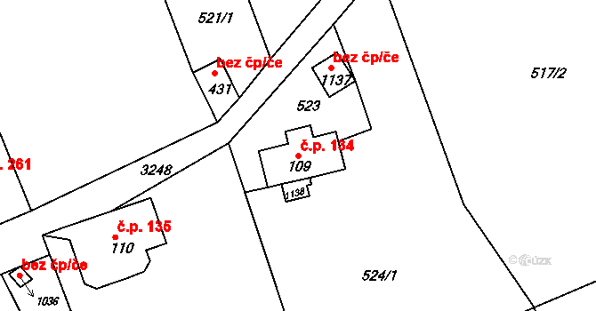 Jílové 134 na parcele st. 109 v KÚ Jílové u Děčína, Katastrální mapa