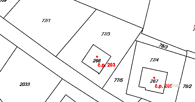 Kunovice 203 na parcele st. 266 v KÚ Kunovice, Katastrální mapa
