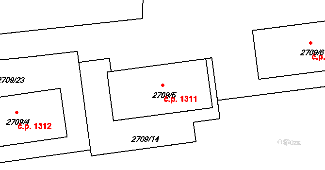 Braník 1311, Praha na parcele st. 2709/5 v KÚ Braník, Katastrální mapa