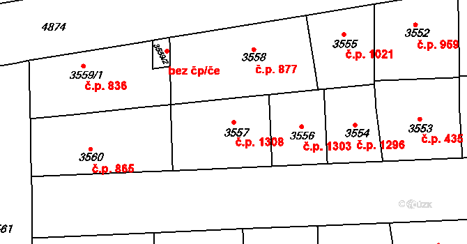 Smíchov 1308, Praha na parcele st. 3557 v KÚ Smíchov, Katastrální mapa