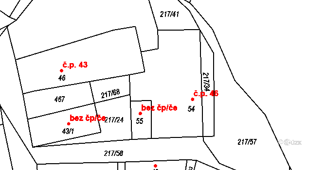 Polště 46 na parcele st. 54 v KÚ Polště, Katastrální mapa