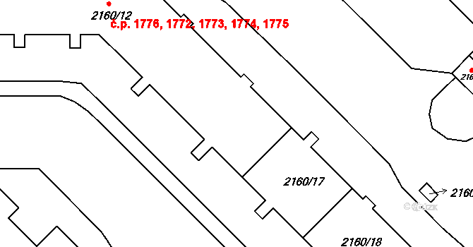 Stodůlky 1772, Praha na parcele st. 2160/12 v KÚ Stodůlky, Katastrální mapa