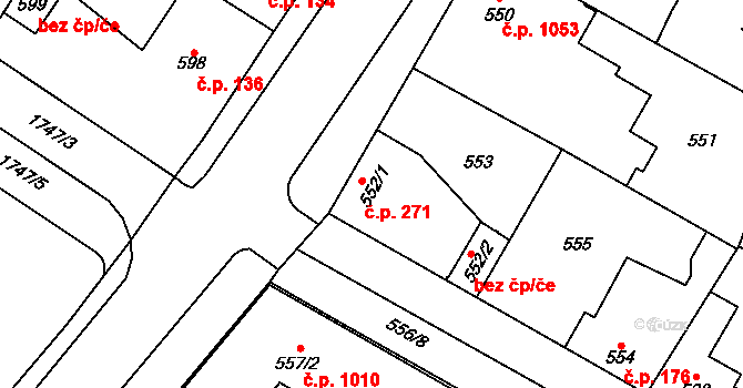 Ďáblice 271, Praha 10 na parcele st. 552/1 v KÚ Ďáblice, Katastrální mapa