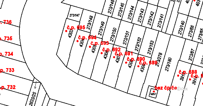 Střední Předměstí 692, Trutnov na parcele st. 4306 v KÚ Trutnov, Katastrální mapa