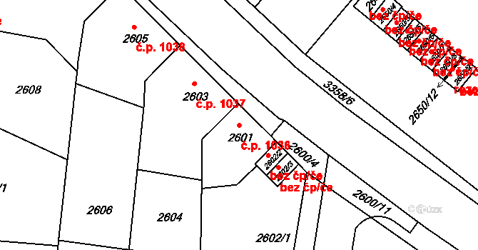 České Budějovice 6 1036, České Budějovice na parcele st. 2601 v KÚ České Budějovice 6, Katastrální mapa