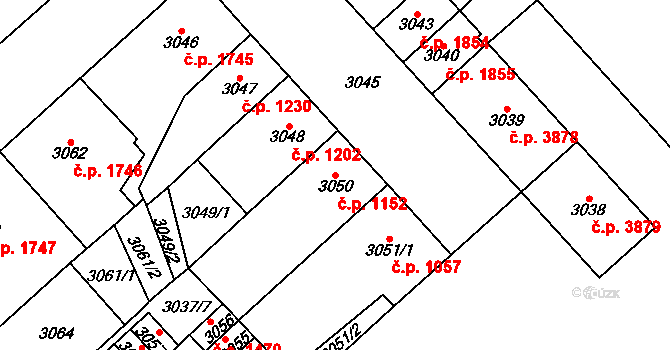 Chomutov 1152 na parcele st. 3050 v KÚ Chomutov I, Katastrální mapa