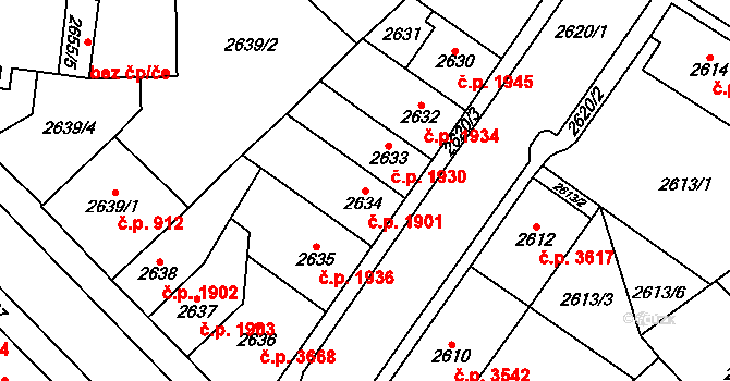 Chomutov 1901 na parcele st. 2634 v KÚ Chomutov I, Katastrální mapa