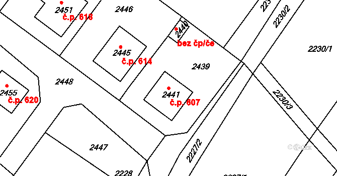Hodkovice nad Mohelkou 607 na parcele st. 2441 v KÚ Hodkovice nad Mohelkou, Katastrální mapa
