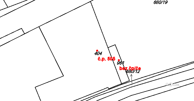 Rosice 505 na parcele st. 404 v KÚ Rosice u Brna, Katastrální mapa