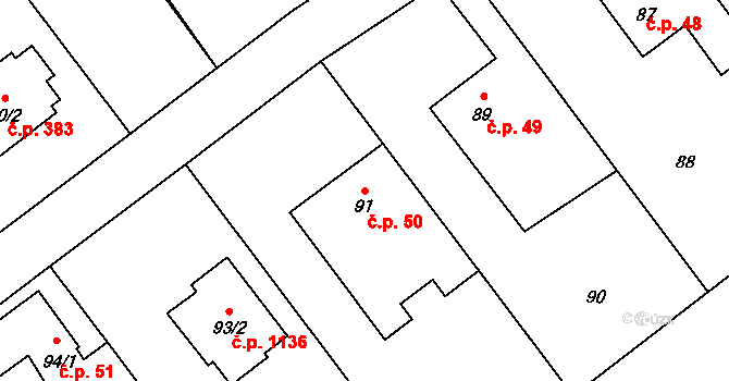 Ráj 50, Karviná na parcele st. 91 v KÚ Ráj, Katastrální mapa