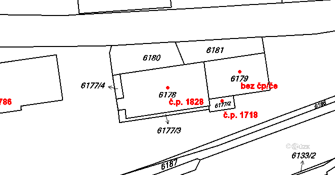 Vsetín 1828 na parcele st. 6178 v KÚ Vsetín, Katastrální mapa